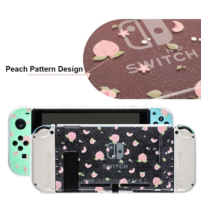 Pêssego nintend interruptor de cristal glitter escudo protetor split pc capa dura ns joycon contorller rosa caso para nintendo switch