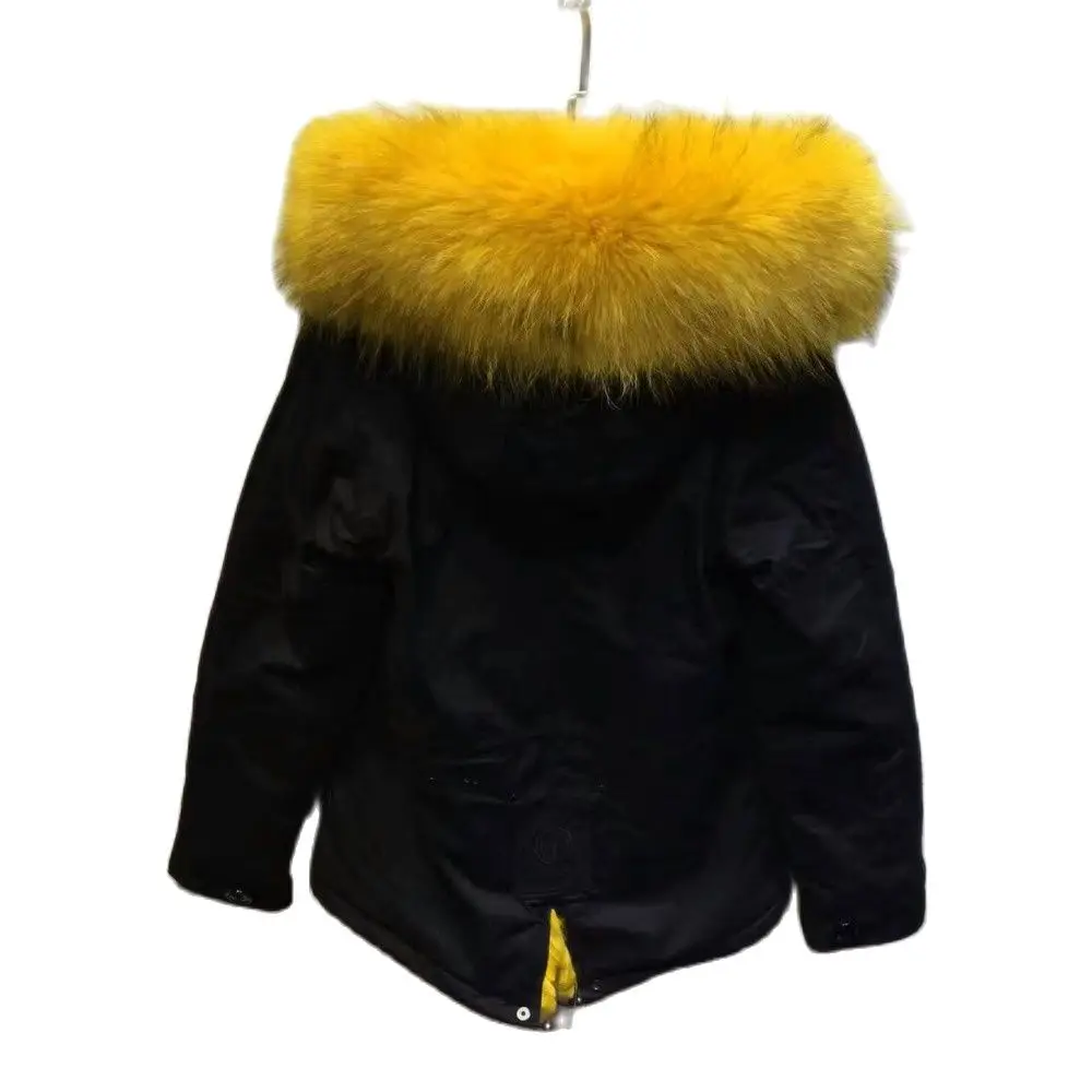 Yellow Real Rabbit Fur Parka With Remove Hoodies