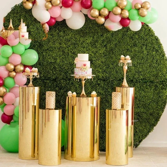 

5pcs) Mirror gold mental round pillars columns plinths pedestal cylinders walkway stand for wedding party decorations yudao507