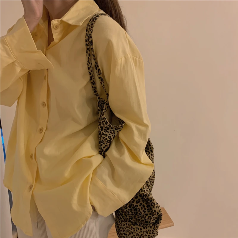 Tops Women 2021 Spring Autumn Yellow Shirts Woman Korean Style Long-sleeved White Shirt Loose All-match Blouses