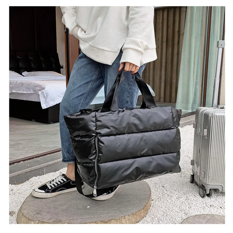 

Winter new Large Capacity Shoulder Bag for Women Waterproof Nylon Bags Space Pad Cotton Feather Down Bag Large Bag with Shoulder