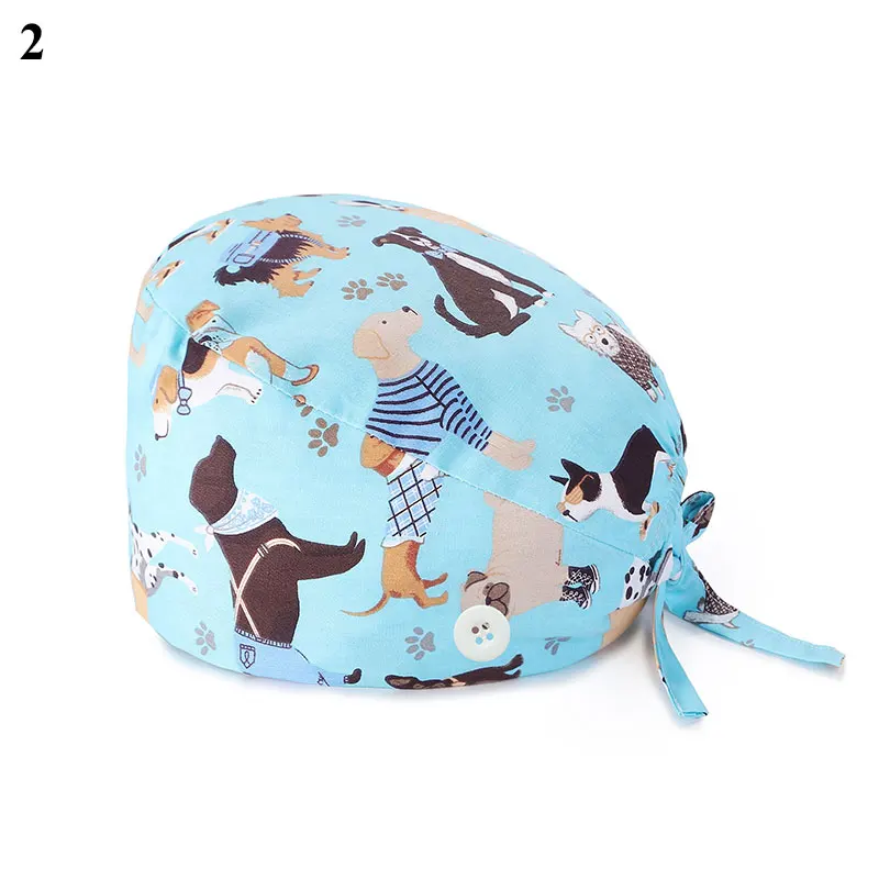 Bloemen Zachte Hoed Afdrukken Verpleegkundige Zweet-Absorberende Hoofd Wrap Handdoek Chirurgische Anti-Vuile Puur Katoen Cap Met Knop scrub Cap