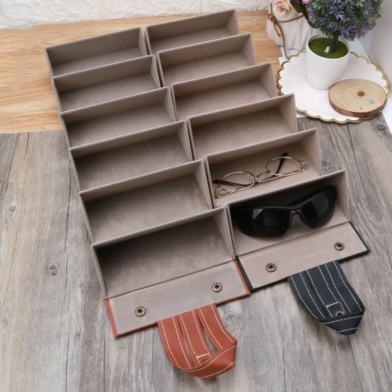 6 Slots Foldable Multiple PU Leather Sunglasses Eyeglasses Travel Organizer Case A0NF