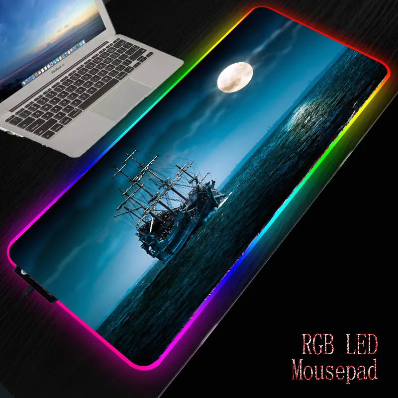 

MRGBEST Boat Sailing At Night Mouse Pad Computer Mousepad RGB Large XXL Mouse Carpet Big Mause Pad PC Desk Play Mat with Backlit