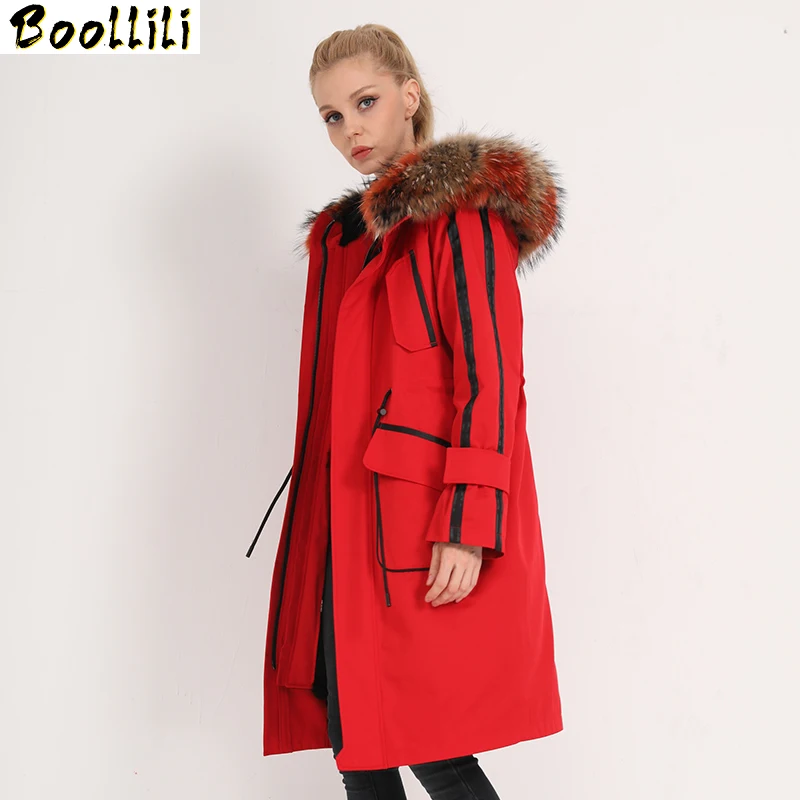 Natural Rabbit Boollili Fur Liner Parka Real Fur Coat Winter Jacket Women Raccoon Fur Collar Warm Long Jackets Manteau Femme