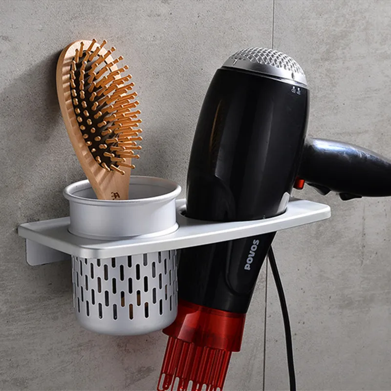 Hair Dryer Bracket Black/Gold/Silver Hair Dryer Storage Rack Wall Hanging Dual-purpose Adhesive Nail-perforated Bathroom Stand