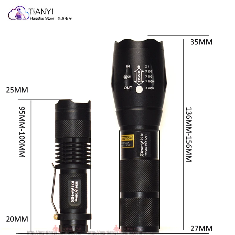 Portable 365nm UV 395nm Violet Flashlight, UV Lamp Detection Lamp, Dog Urine, Pet Stain uv flashlight torch hig led uv 365nm