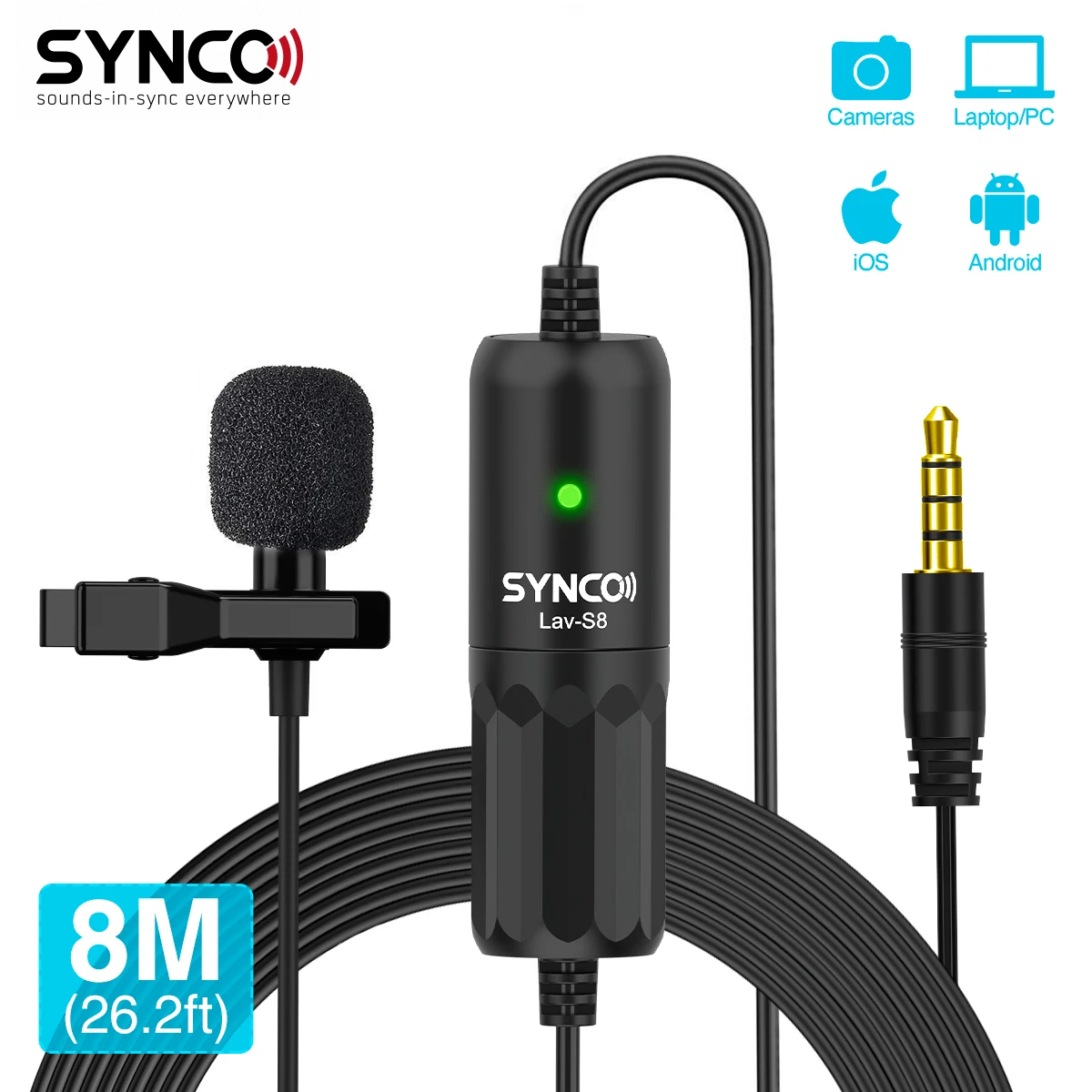 SYNCO LAV-S8 Lapel Microphone 8m/26.2ft Recording microfone Lavalier Microphone Video Mic For Phones Cameras Laptop VS BY M1