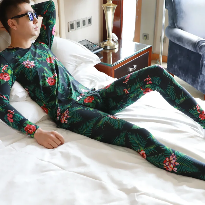 Winter Men Long Johns Cotton Printed underwear Men Thermal Underwear Set Men's Long John Set