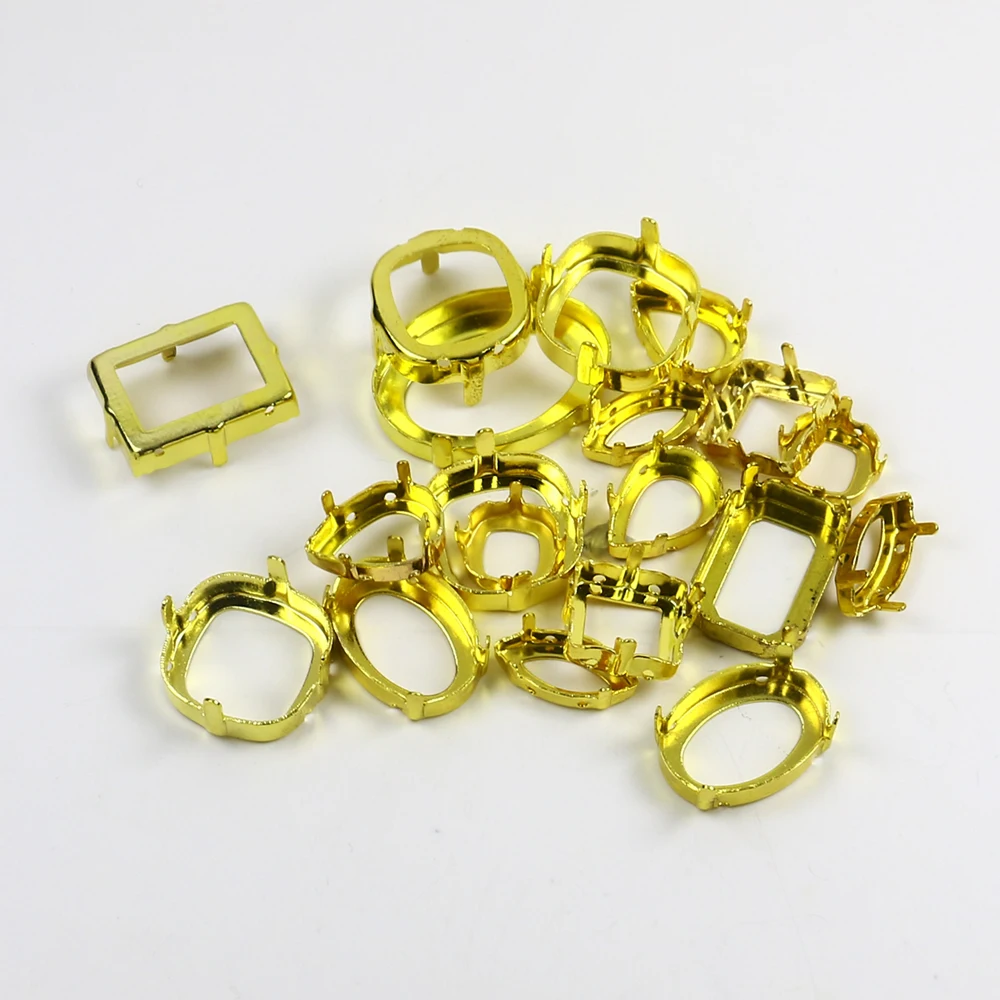 50pcs gold Tear Drop Horse Eye Various Shapes Cork Bases claw setting for glass Rhinestones Crystal Sew On Clothes needlework