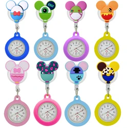 Lovely Cartoon Models Nurse Doctor Retractable Badge Reel Pocket Watches with Colourful Silicone Case for Medical Workers