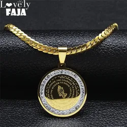 Crystal Stainless Steel Bible Fold Hand Praying Necklaces Men Chain With Pendant The Lord Prayer Cross Necklace Jewelry chaine