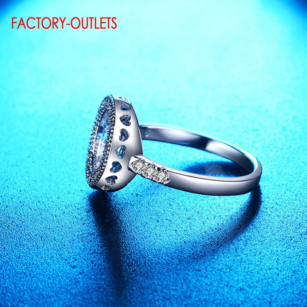 Hot Sale Genuine 925 Silver Needle Round Finger Rings For Women  Hollow Rhinestone Round Rings Fashion Jewelry For Girls Wife