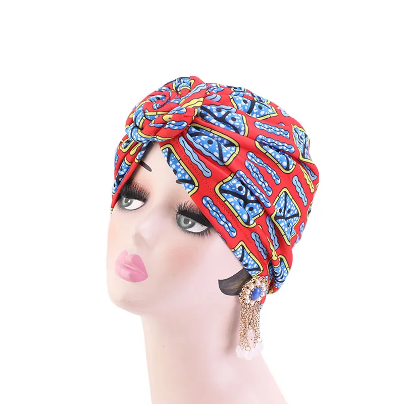 2022 New Fashion Bohemia Cotton Lined Bonnets Women African Vortex Knot Pattern Print Fabric Ankara Bonnets Hat Ladies Turban