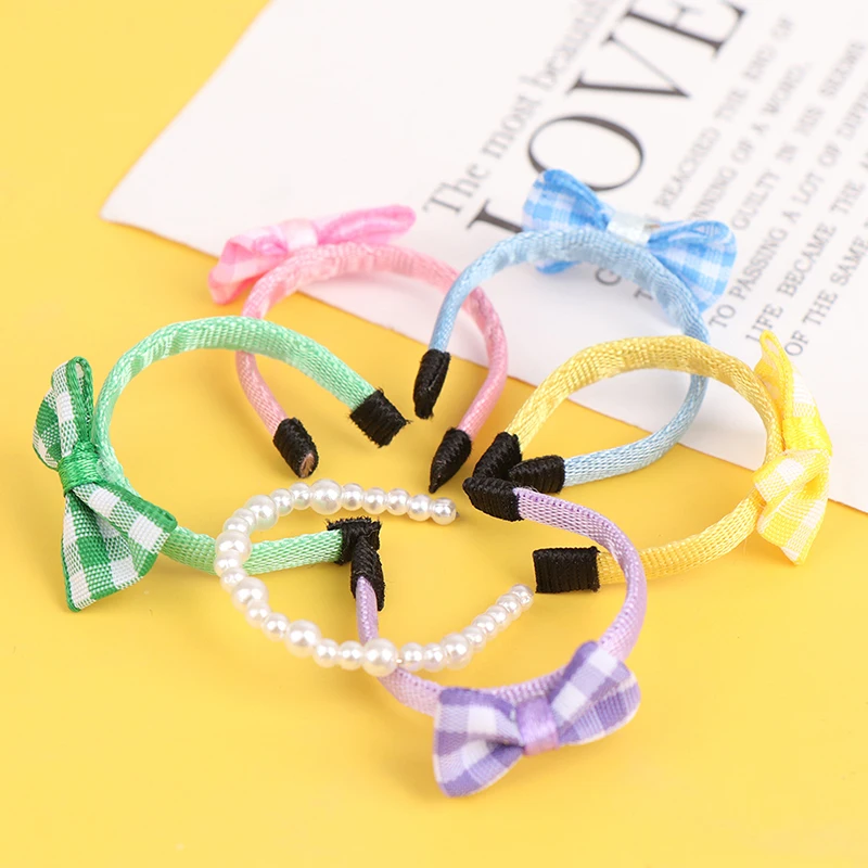 1/12 Dollhouse Miniature Headband Doll Hair Accessories Pure Color Lattice Pearl Head Band Doll Decor