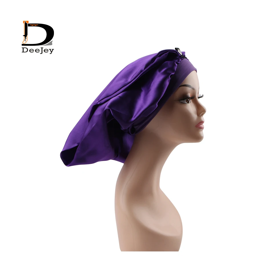 Custom Logo Shop name virign hair extension wigs Long bonnet With Metal Button adjustable size