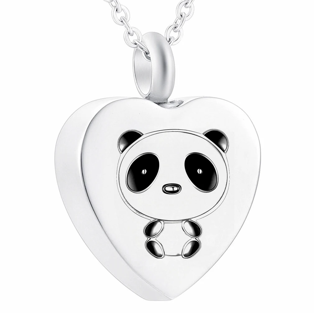 Cute Panda Engraved Heart Urns Necklace Memorial  Pendant Cremation Necklaces For Ashes Classical Jewelry Girls