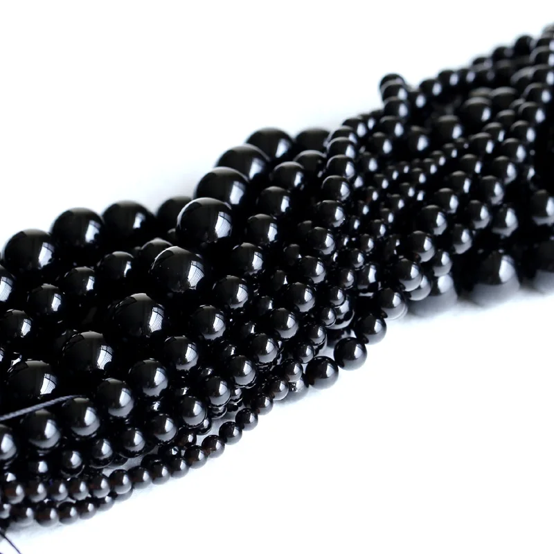 6-14 mm Natural Genuine Morion Black Quartz Crystal Round Loose Beads