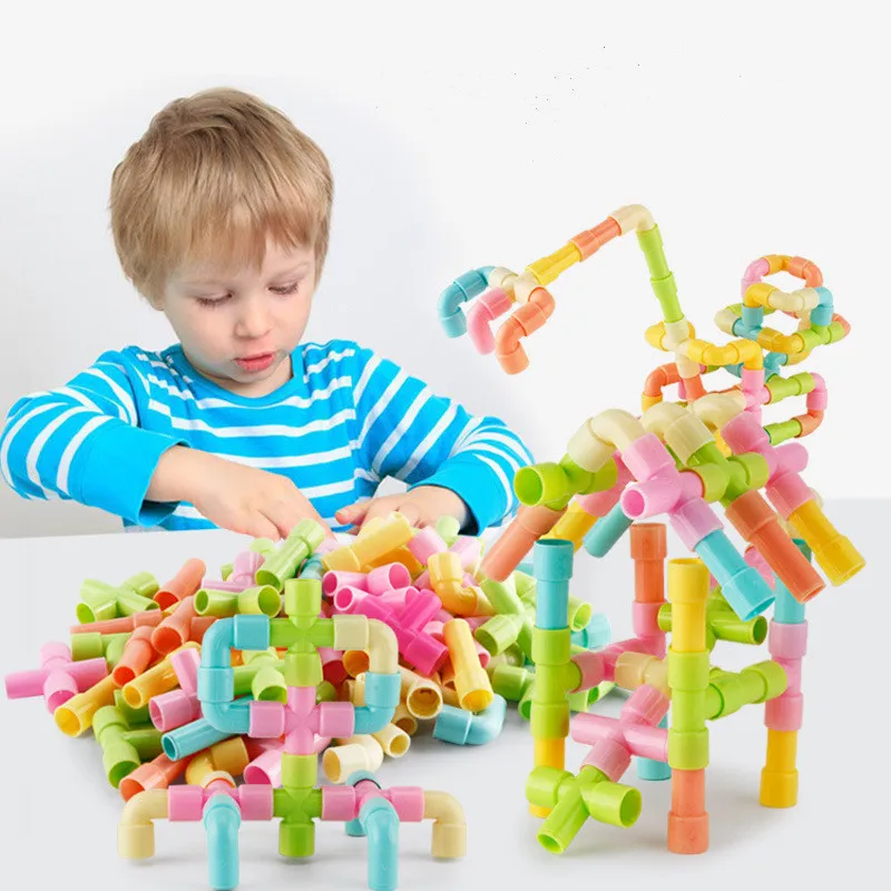 

Montessori Multicolor Pipe Tube Building Blocks Creative Early Educational Colorful Parenting Building Block Toy for Kids HC0278