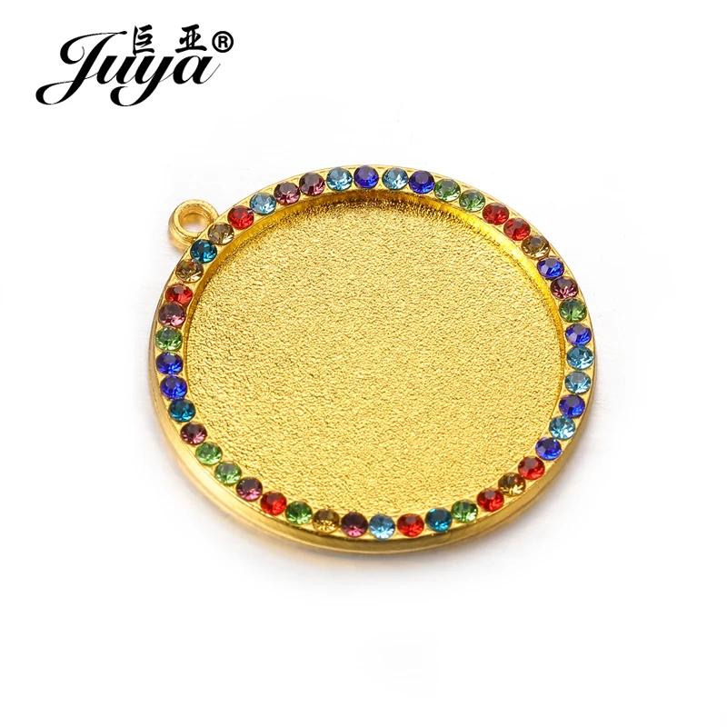 

60PCS Diamond Cabochon Pendant Base DIY Jewelry Making For Pendant Necklace 30/25mm Alloy Tray Crafts jewellery Findings