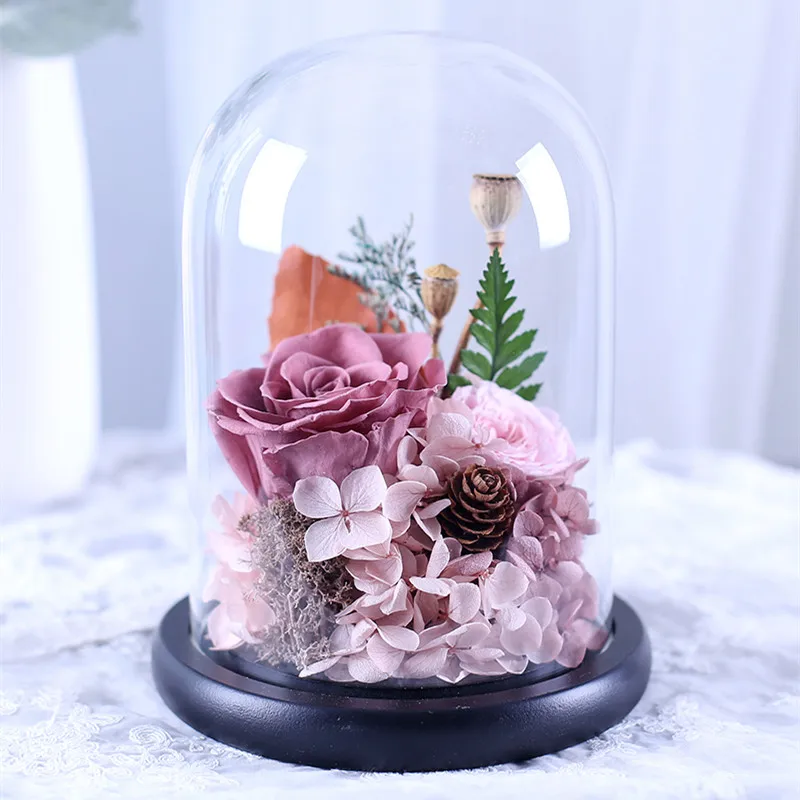 2sets/pack 13*16cm Transparent Glass Dome Vase Home Decoration Different Base Creative Cover DIY Friend Gift Wedding Prop