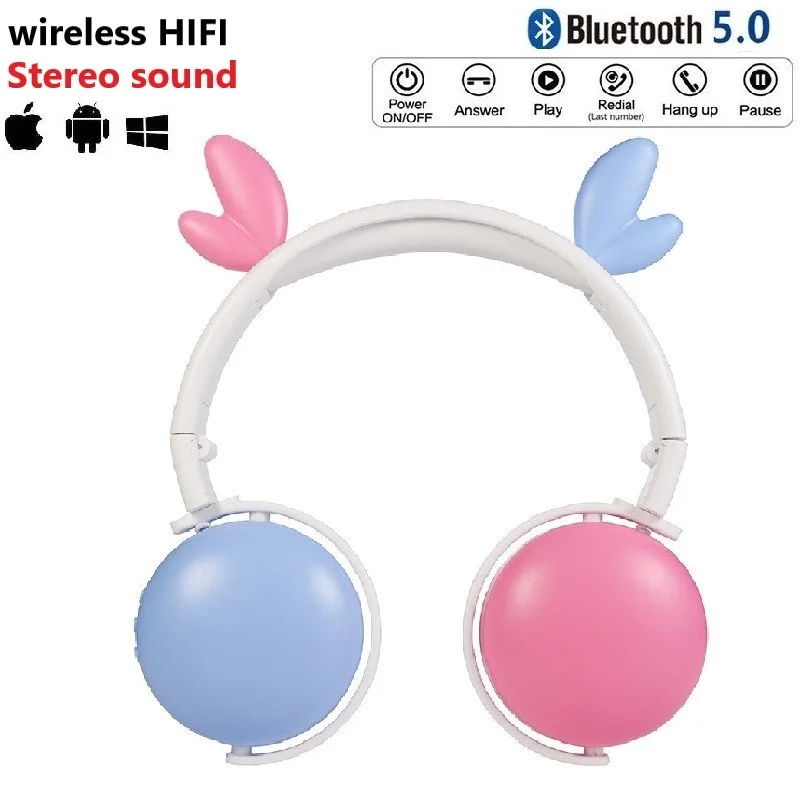 

Bluetooth 5.0 Foldable Wireless Kids Headphones Bilateral Stereo Volume Control Children's Headset for Phones PC Cute Cartoon