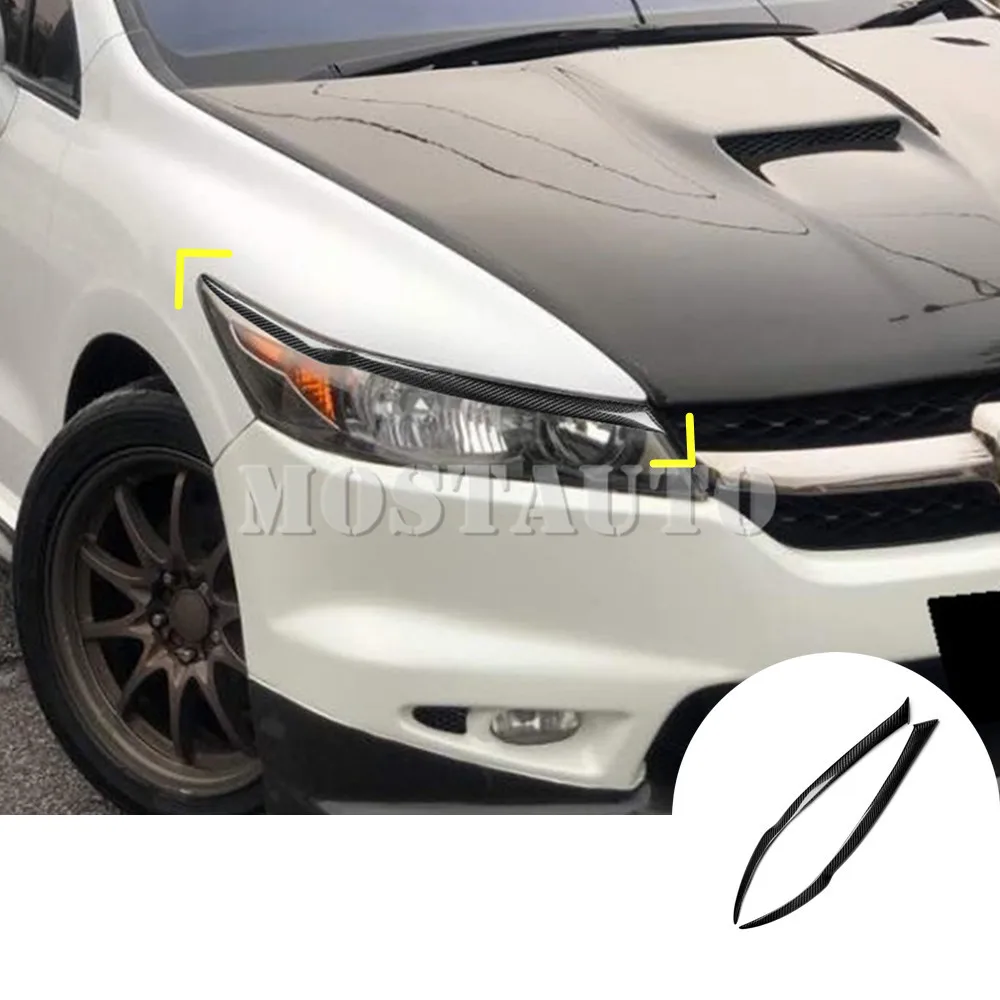 

For Honda Stream Real Carbon Fiber Exterior Headlight Cover Eyelid Eyebrow Trim 2006-2010 2pcs Car Accessories