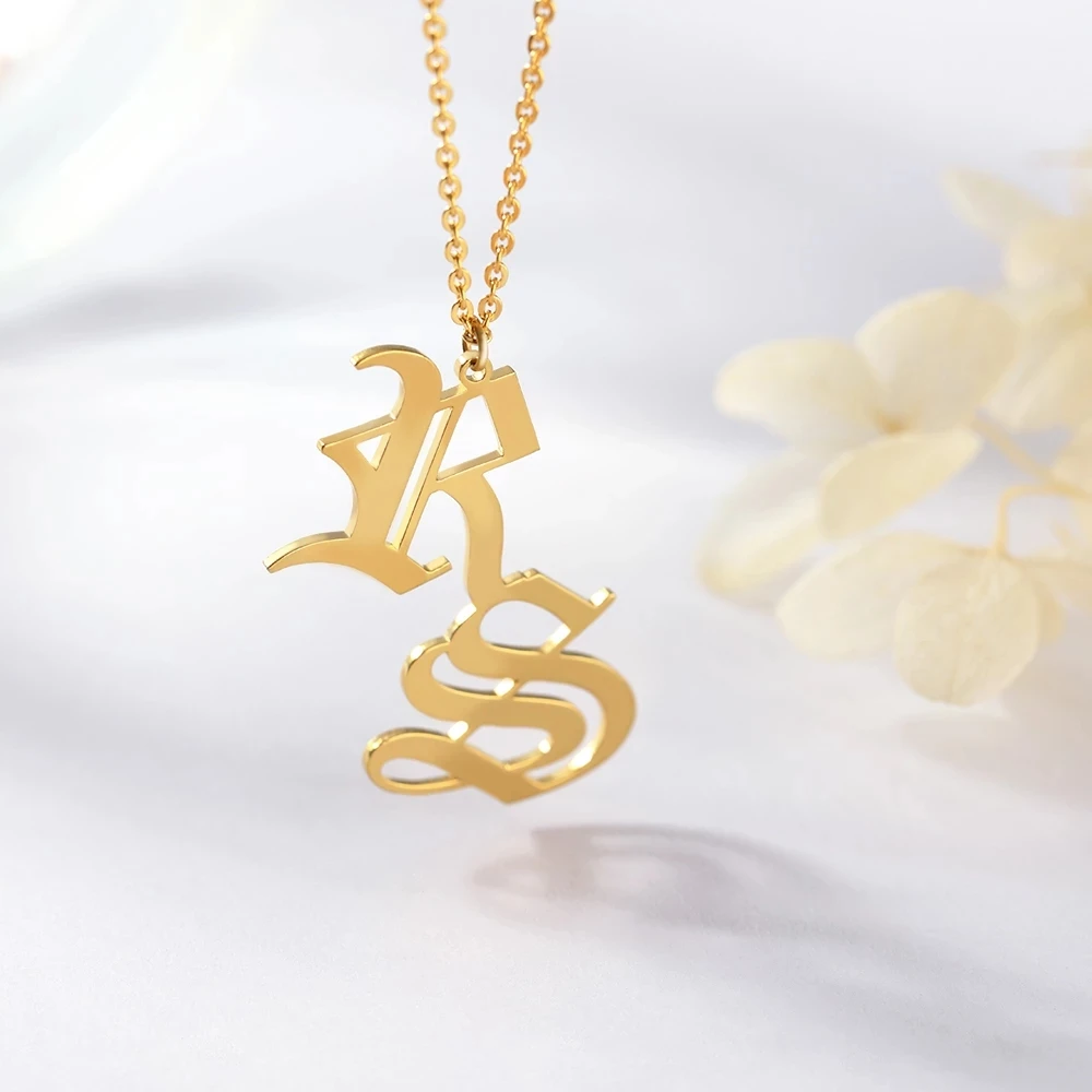 Custom Two Initial Letter Necklace For Women Men Stainless Steel Double Letters Pendant Neck Chain Personalized Couple Jewelry