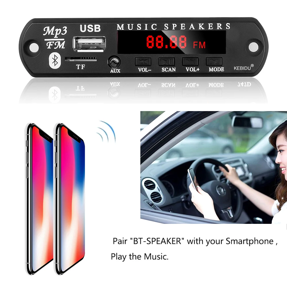 Kebidumei MP3 Player Decoder Board Module 9V-12V Wireless Bluetooth 5.0 Amplifier TF Radio USB For Car Audio DIY Speaker Car Kit