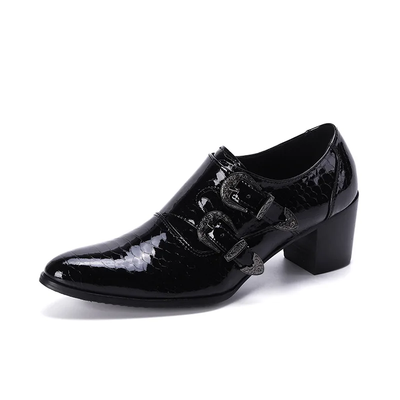 New High Heels Genuine Leather Dress Shoes Men Height Increase Wedding Shoes Mens Career Work Pointed Toe Shoes Size 37-46