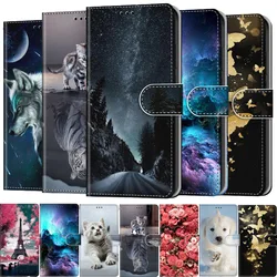 Oppo用レザーフラップケース,a53,a53s,a54,a74,5g,カードホルダー,ブックカバー,猫,犬用