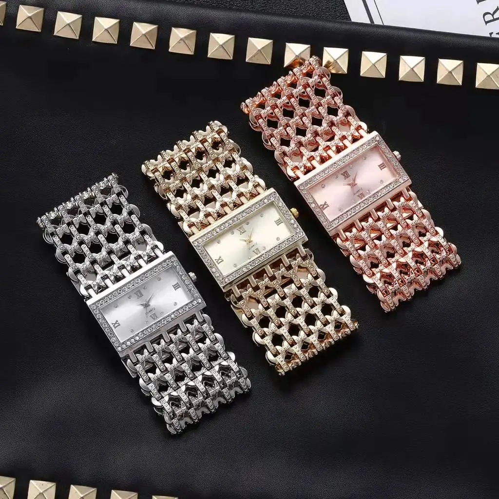 Watches for Women Ladies Daimond Gold Sliver Square Watches Bling Bling Hip Hop Luxury Fashion Simple Watch Women Relojes Mujer