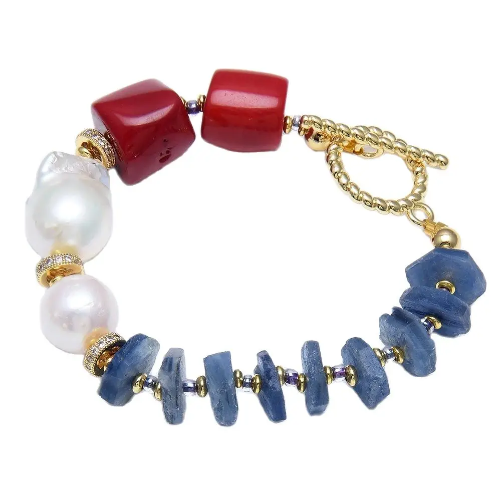 guaiguai joias cultivado branco barroco keshi perola azul kyanite cz vermelho coral pulseira artesanal para senhora joias 01