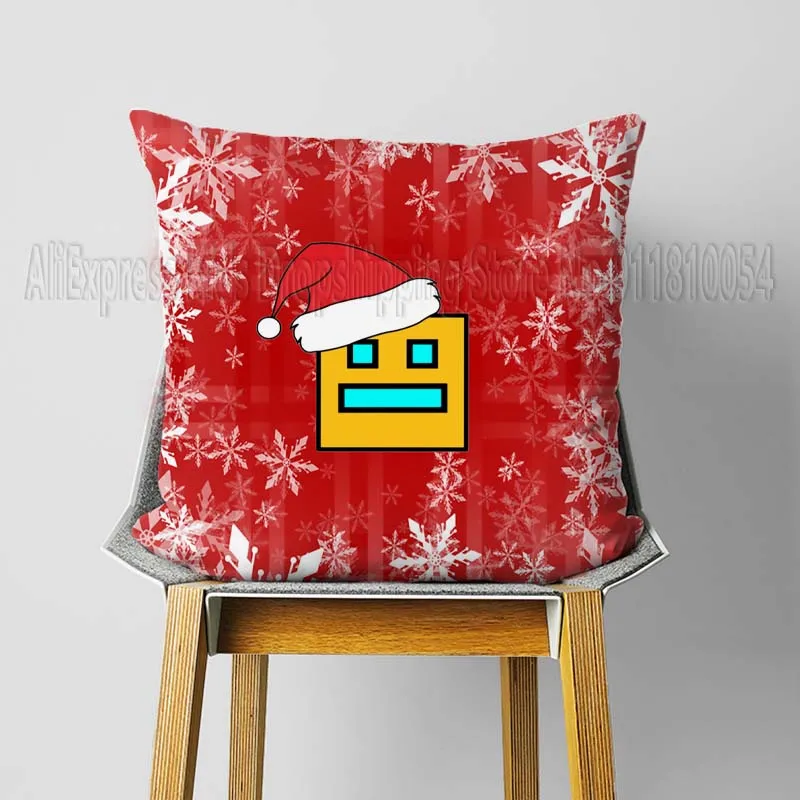 Angry Geometry Dash Pillowcase Cartoon Anime Pillow Case Home Decoration Sofa Chair Car Cushion Covers 45*45cm No Pillow Insert