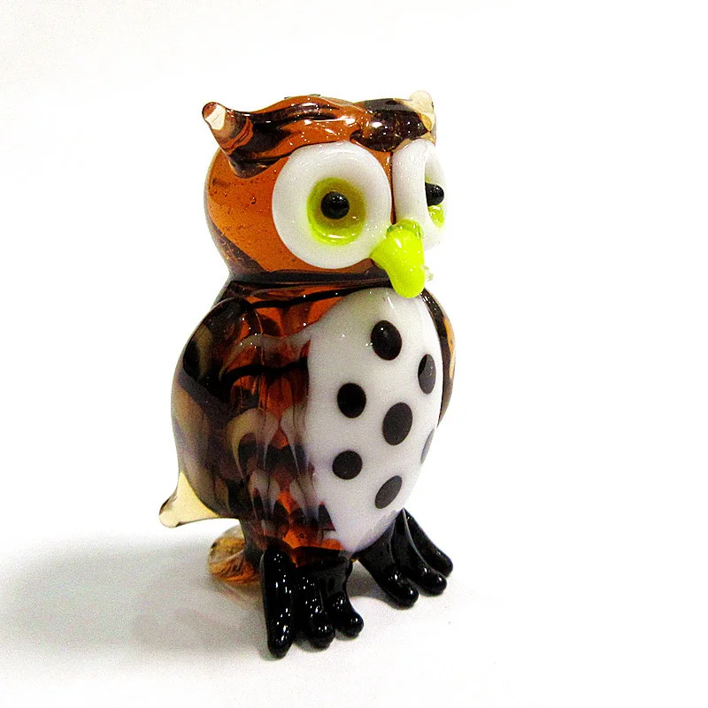 Handmade miniature glass Owl art Craft figurine Halloween bird animal Ornament gift for kids Fairy Garden Home Decor Accessories