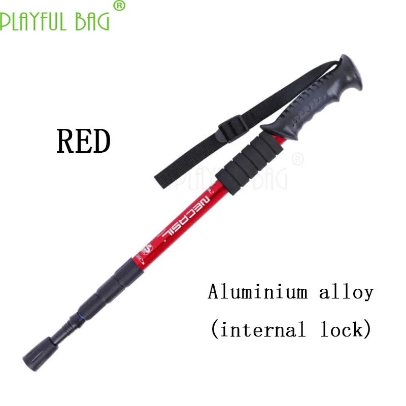 Aluminum alloy four-section straight-handled climbing stick with shock absorption and telescopic carbon steel pointed stick ZK05