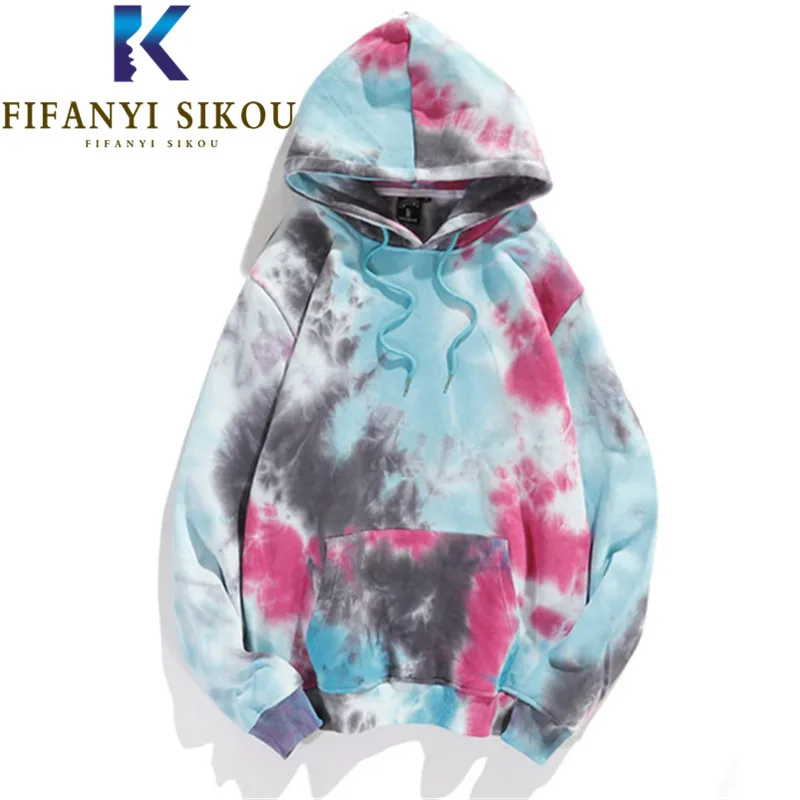 Moda Tie Dye bluzy kobiety jesień zima gruba ciepła bluza Hip Hop luźny sweter kobiet Streetwear bluzy z kapturem