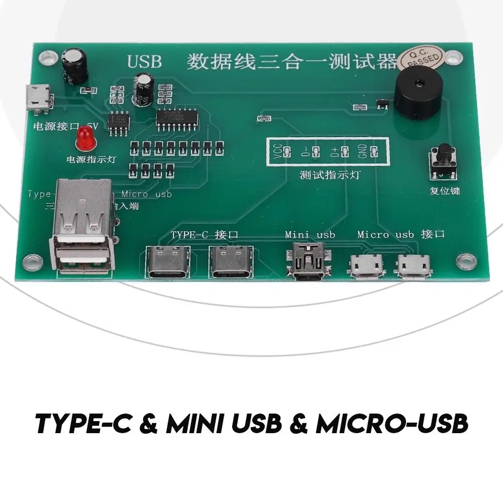 3 in1 Type-C/Mini/Micro USB Tristar Dock Charging IC Cable Triad Tester For iPhone Android With Bee Cue&Indicator Lights