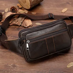 Luufan leather men waist pack fashion fanny pack for cell phone male crazy horse leather chest bag belt bag small shoulder bag