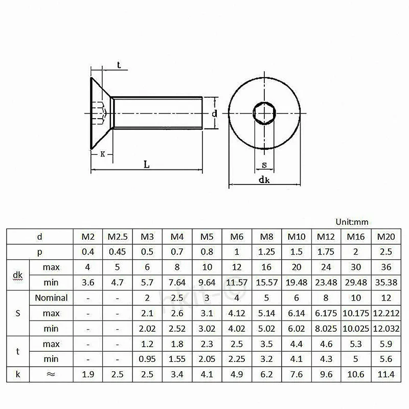 M16 - 2  16mm DIN7991 Black 10.9 Class Alloy Steel Hex Socket Countersunk Head Screw Flat Hex Socket bolts DIN 7991