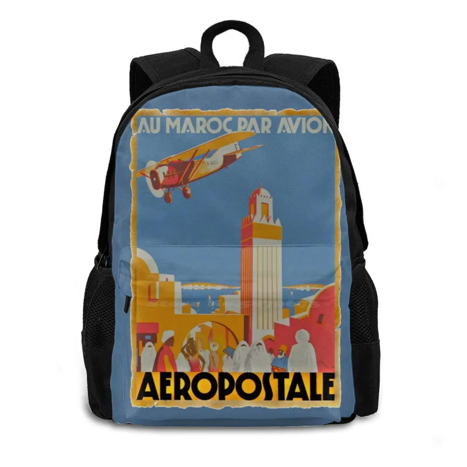 School Bag Big Capacity Backpack Laptop 15 Inch Morocco Travel Plane Silo Postage Stamp A Tourism Vintage