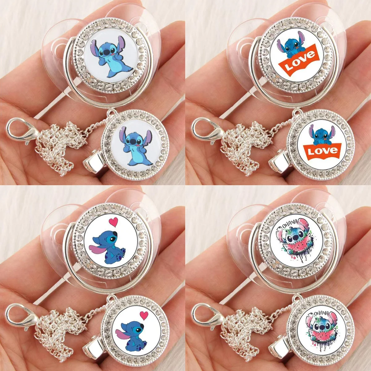 [2Pcs]Transparent Silicone BPA Free Baby Luxury Pacifier and Dummy Holder Simba Lilo & Stitch Disney Designer Baby Cute Nipples