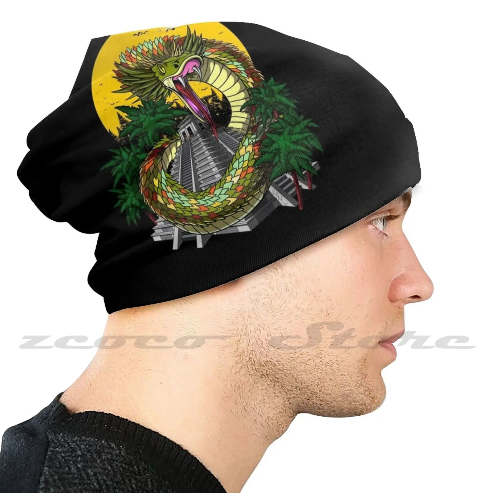 Aztec God Quetzalcoatl Knit Hat Hedging Cap Soft Elasticity Outdoor Sports Leisure Aztec Aztec Pyramid Aztec Civilization