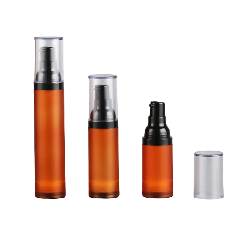 

20pcs Lotion Pump Vacuum Bottle Brown Froste Clear Cover Mist Spray 15ml 30ml 50ml Cosmetic Container Packaging Airless Bottles