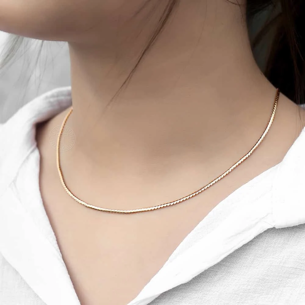 585 Rose Gold Color Necklace Serpentine Link Herringbone Chain Necklace For Women Jewelry Fashion Gifts Drposhipping 2mm CN16