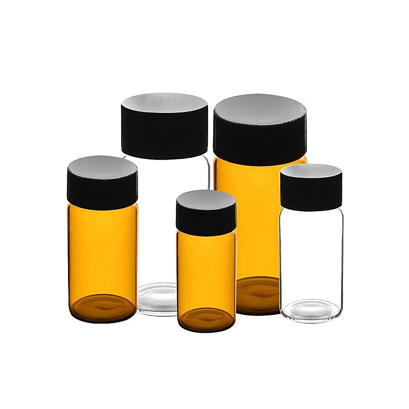 10 sztuk/partia 3ml 5ml 10ml 15ml 20ml 30ml 40ml 50ml (przezroczysty/brązowy) szklana uszczelka butelka odczynnik próbki fiolki z plastikową pokrywką zakrętką