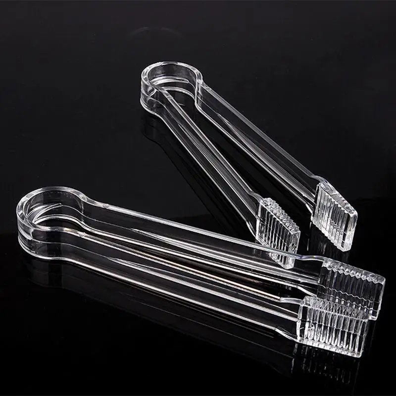 1pc Transparent Acrylic Ice Tongs Serving Tongs Food Clip Bread Cake Salad Wave Clamping Design Kitchen Tongs For Home Party Bar