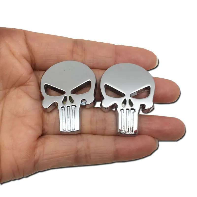 2 PCS Car Styling 3D Metal Stickers Skull Emblem Decal Badge Car Waterproof Sticker Auto Red Black Sliver