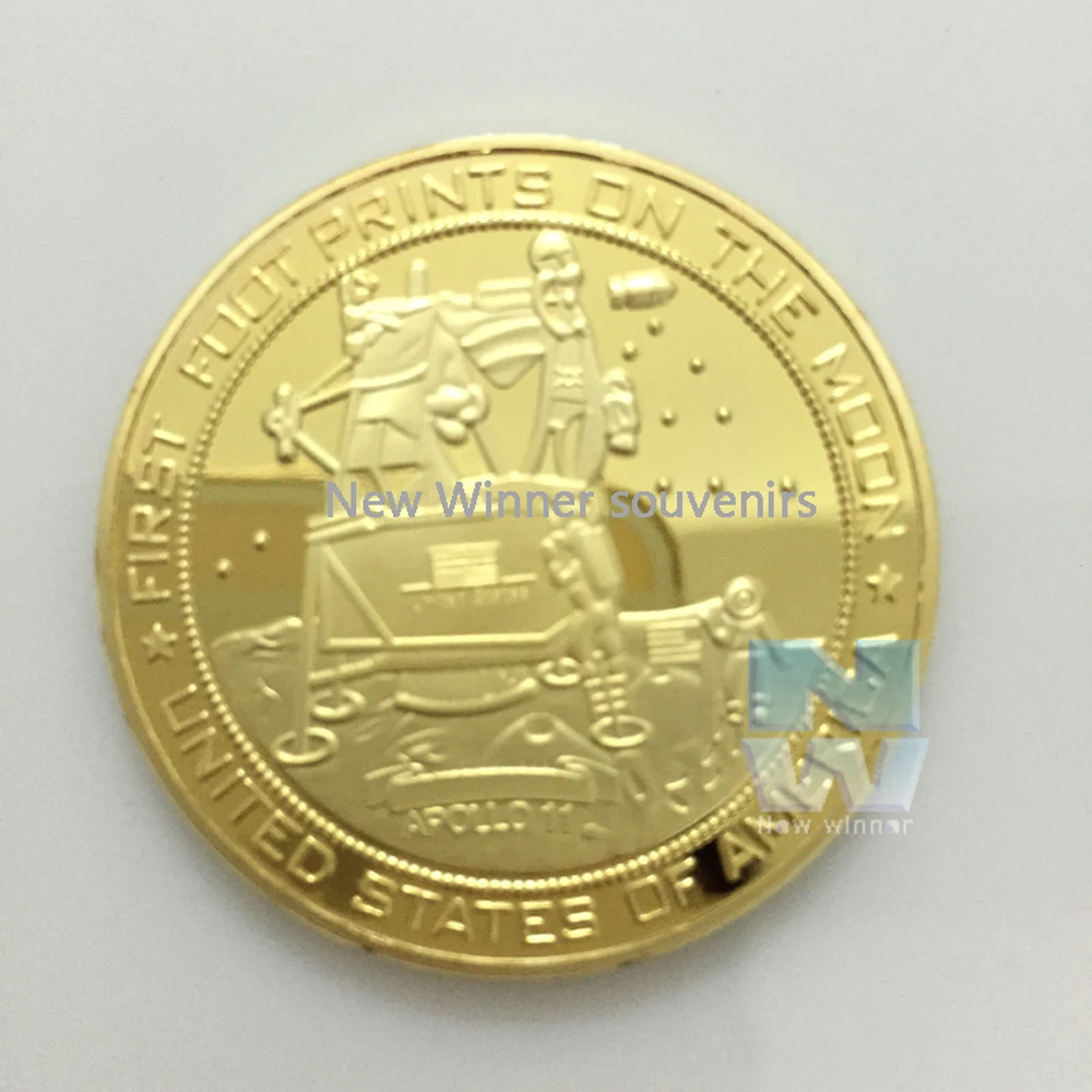 5pcs/lot 1 Oz American Apollo Gold Plated Coin For The Earth to The Moon The First Step coins Souvenirs