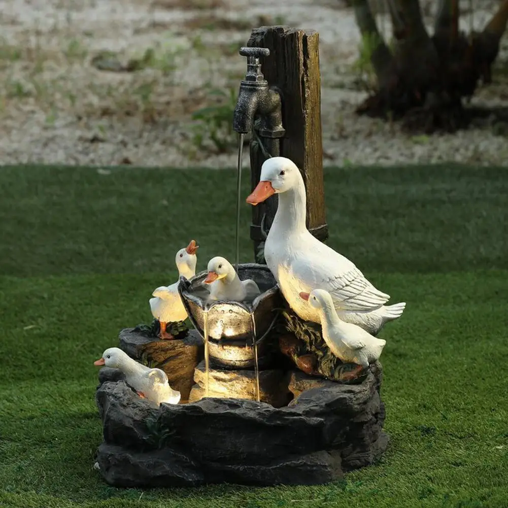 Animal Garden Statue Water Fountain Solar Garden Squirrel Duck Resin Decor Home Garden Craft Decor